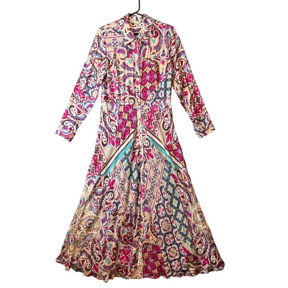 Soft Surroundings Palmero Soho Maxi Dress Button Front Long Sleeves SM Boho Chic - Picture 1 of 9